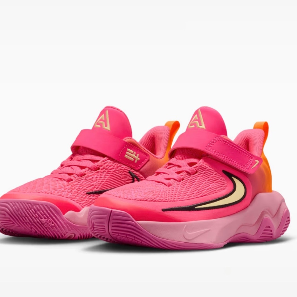 Nike Pink and Orange Kids' Athletic Sneakers with Gold Accent